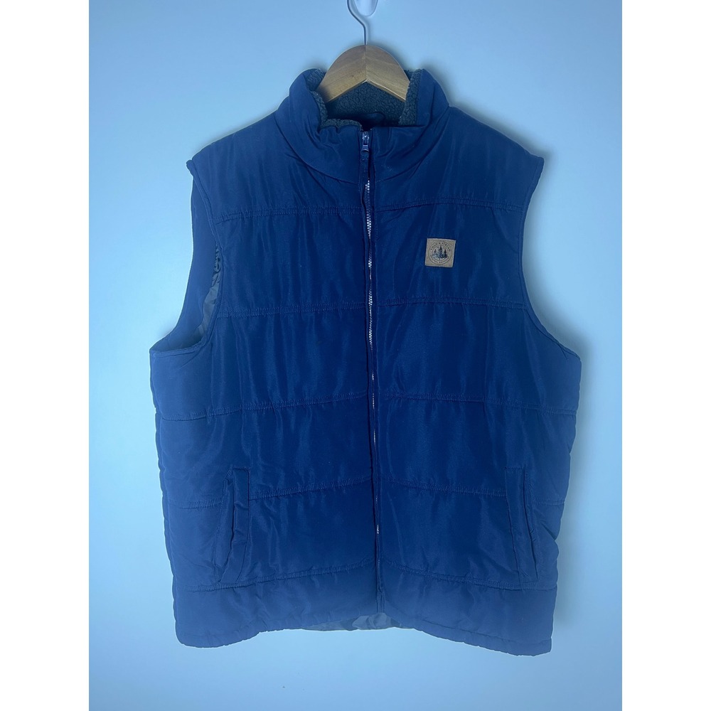 Field & Stream Puffer Vest Mens XL Navy Blue Sherpa Lined Quilted Full Zip